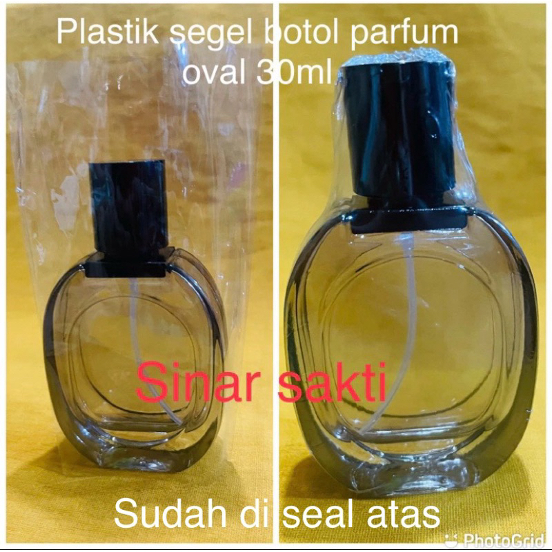 plastik segel botol parfum oval 30ml / plastik segel parfum kaca oval 30ml
