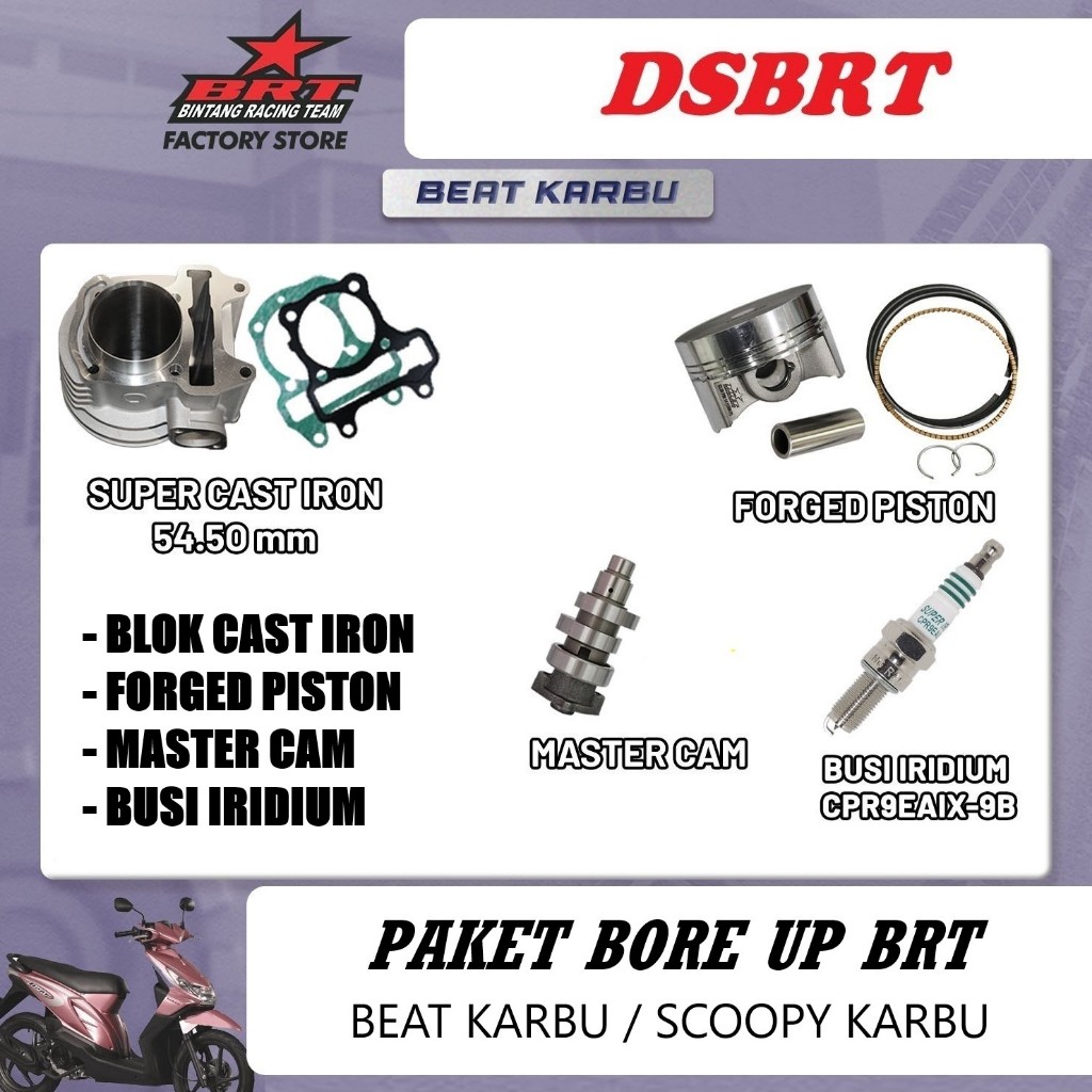 PAKET BORE UP BRT Beat Scoopy Spacy Karbu Blok & Noken As BRT 130 cc Karburator