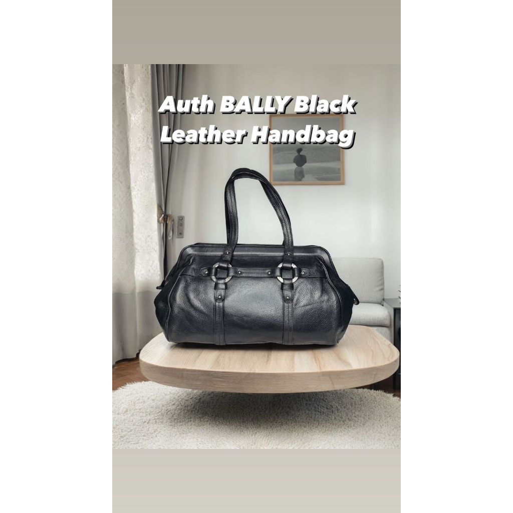 AUTH BALLY BLACK LEATHER HANDBAG - 100% ORIGINAL
