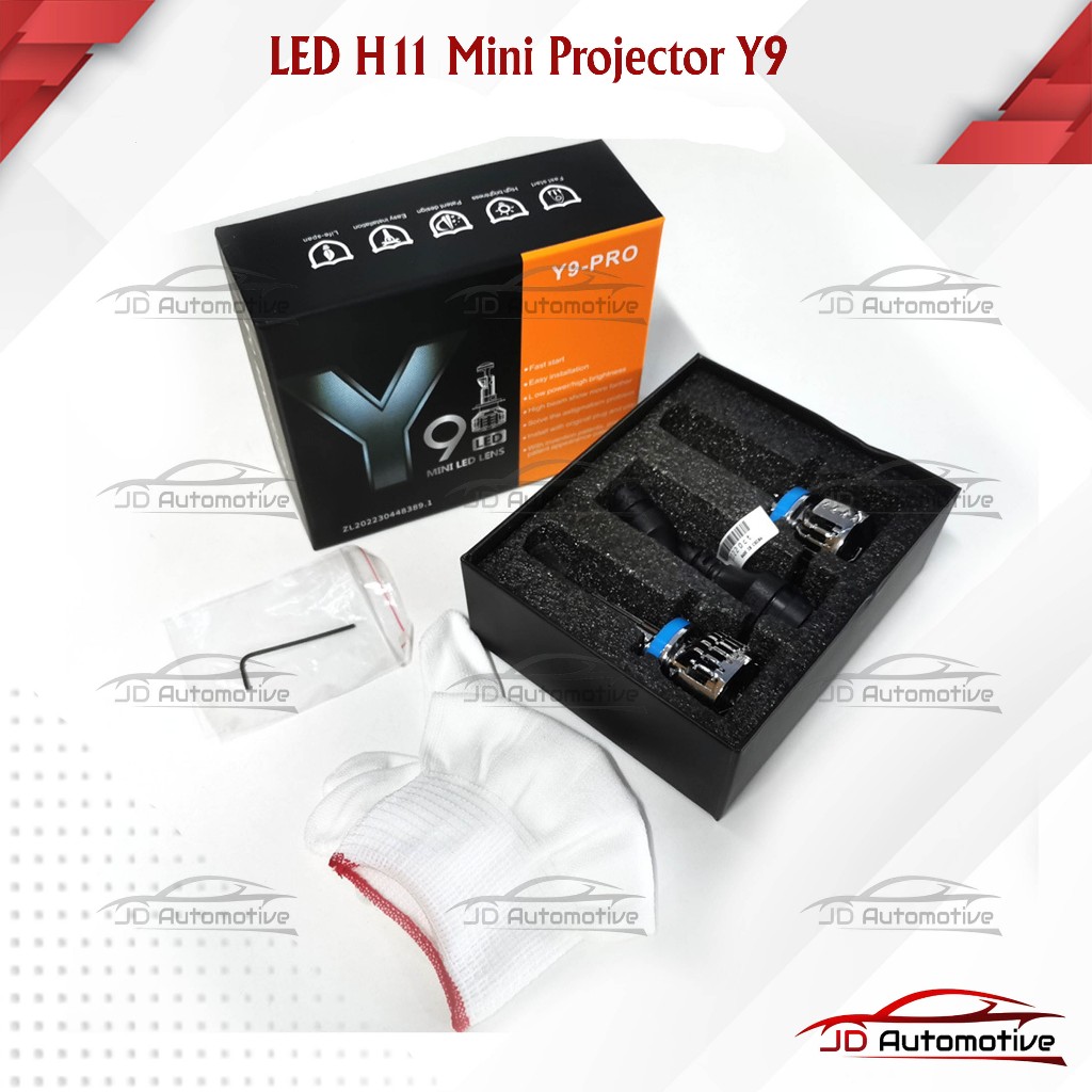 LED utama/foglamp Mobil Y9 Original Mini Projector H11