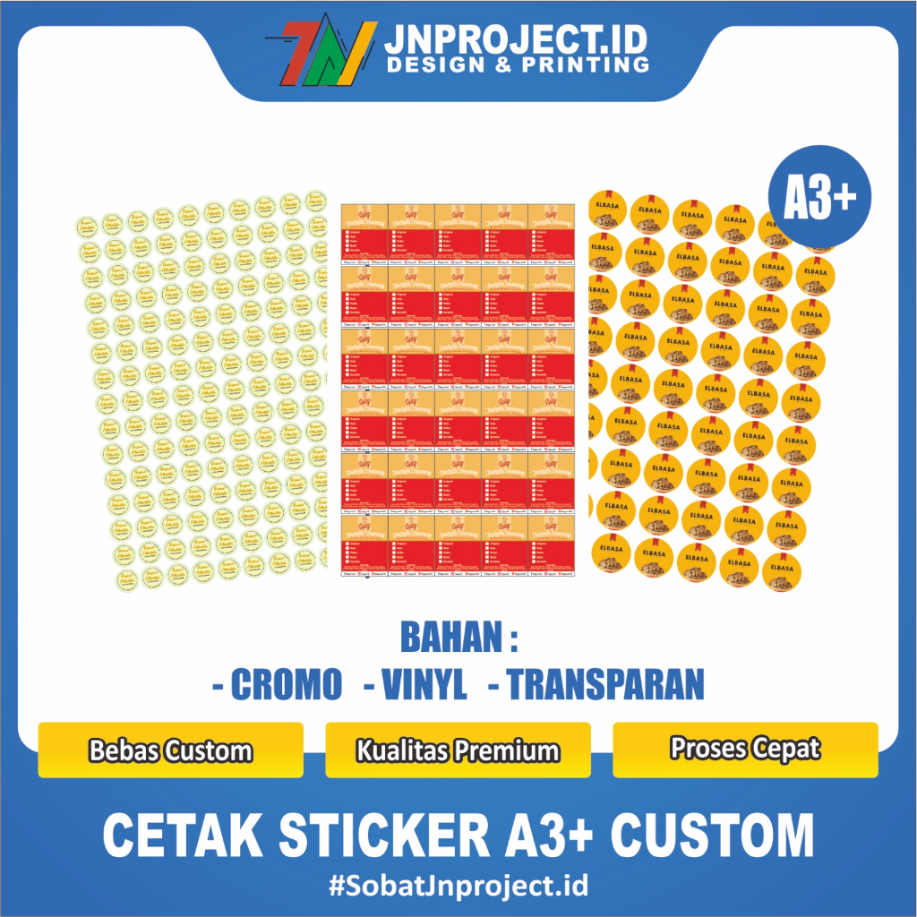

Cetak Stiker - Stiker Label - Cutting/Cetak Stiker Label/Kemasan/Logo - Print Stiker A3+ - Stiker