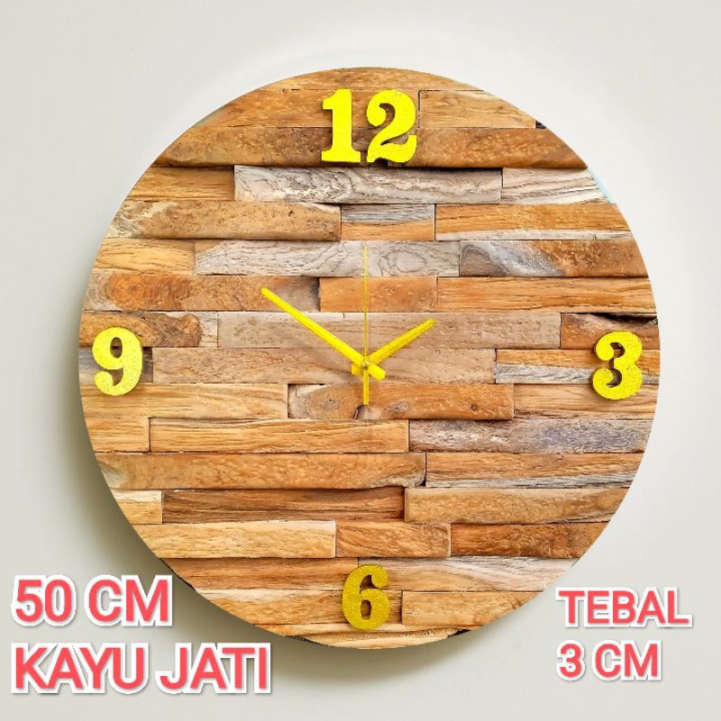JAM DINDING KAYU JATI ESTETIK UNIK HIASAN DINDING BESAR 50 CM ARTISTIK