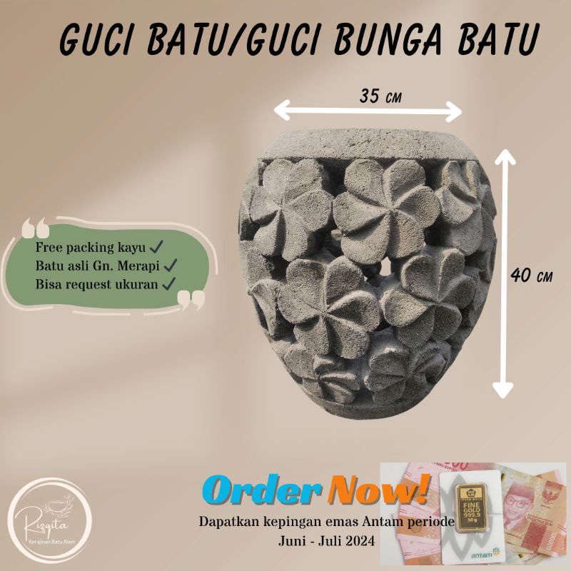 Guci batu/guci bunga batu/guci batu gunung merapi