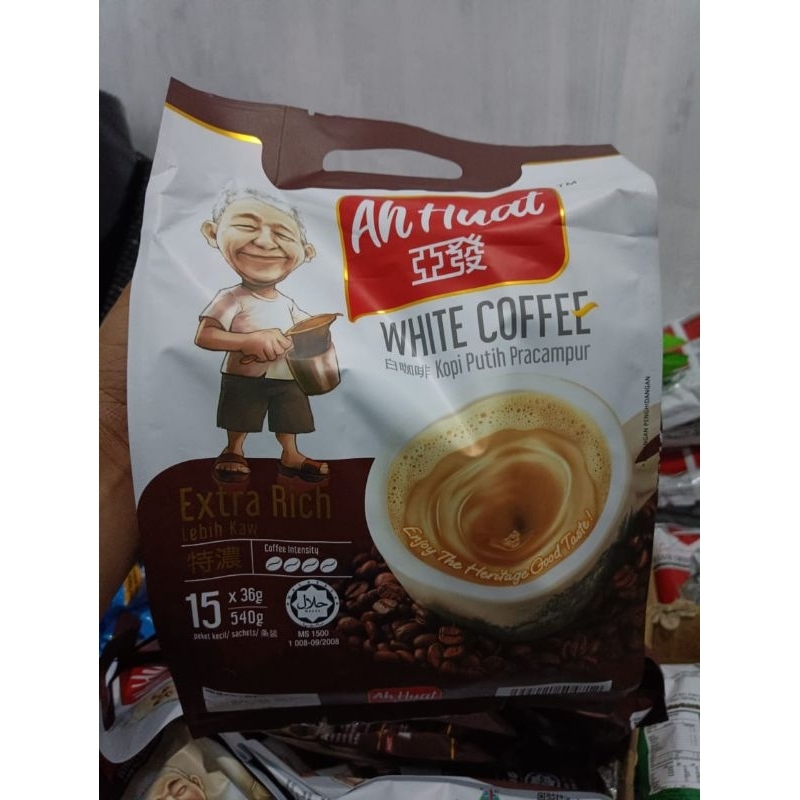 

Ah Huat White Coffe Extra Rich Malaysia Isi 15 Sachet