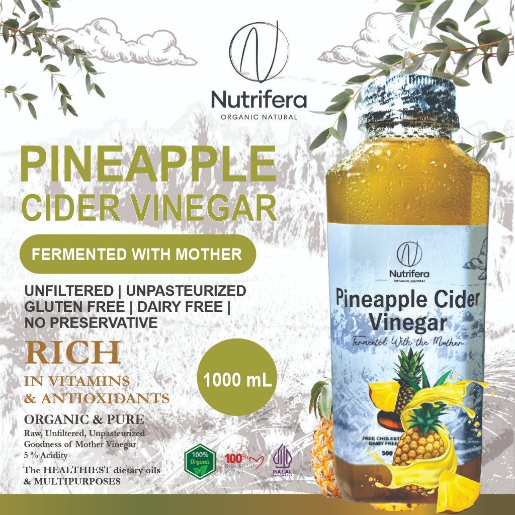 

NUTRIFERA Cuka Nanas 1000ml dengan Mother Endapan Fermentasi Probiotik / Pineapple Cider Vinegar