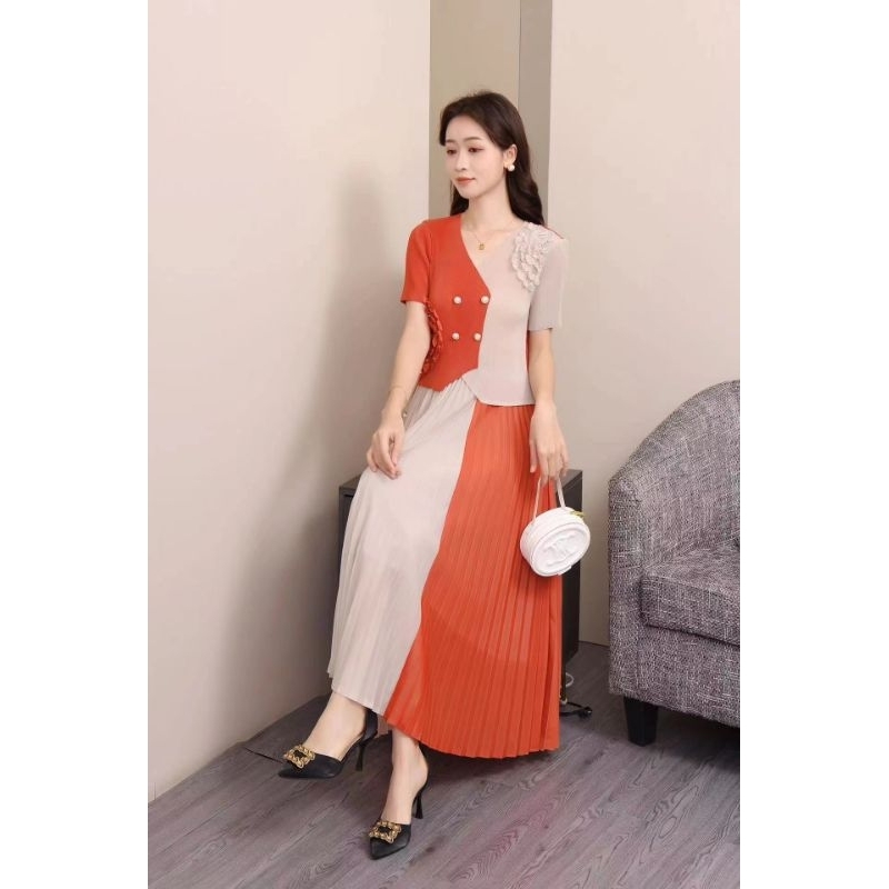 Dress Plisket bunga Premium import Guangzhou