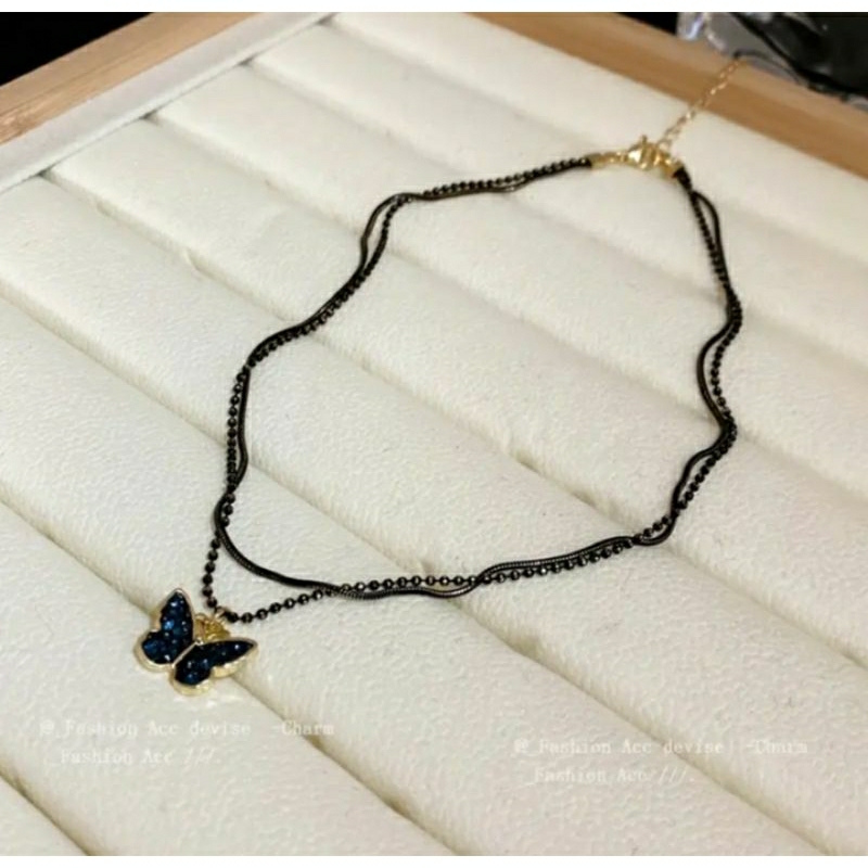 Kalung kupu hitam pas leher cakep titanium
