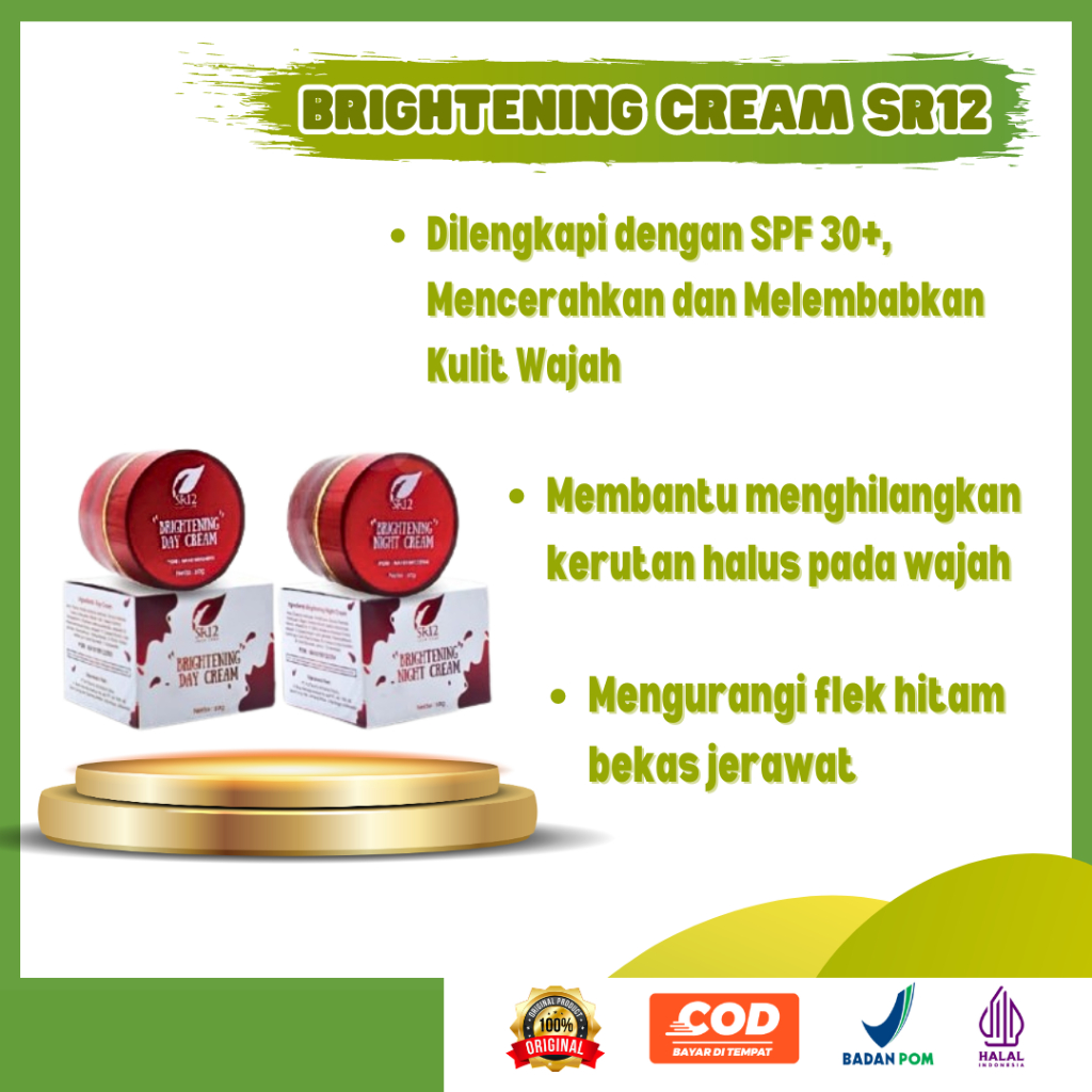 Brightening Cream SR12 Krim Pemutih Wajah BPOM Ori dan Cepat Glowing Ampuh Terlaris Memutihkan Wajah