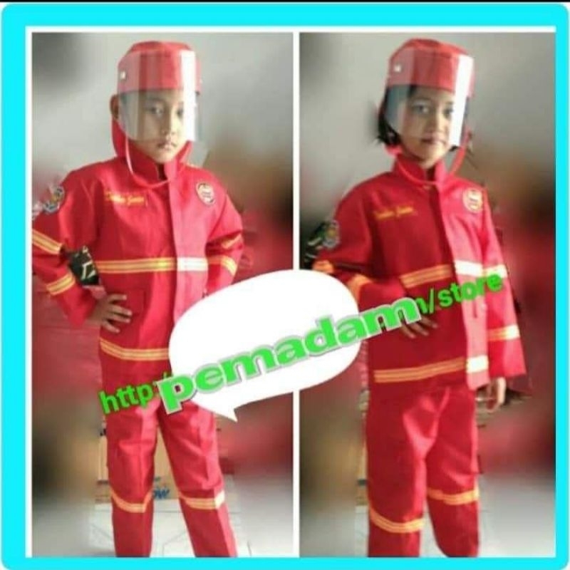 Baju Setelah Damkar Anak+Topi Model Helem, Baju pemadam kebakaran Anak