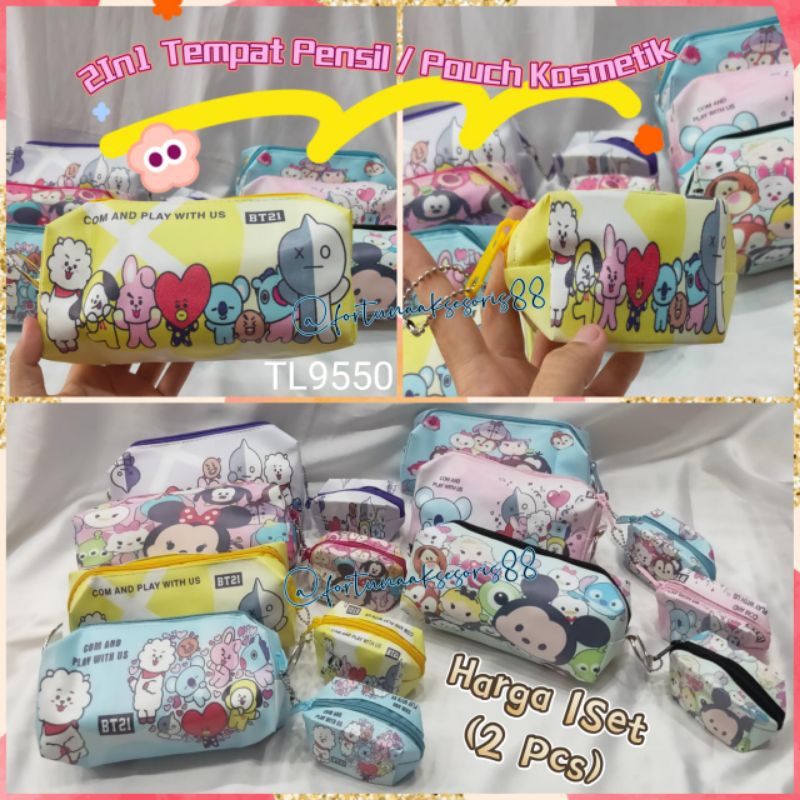 

2IN1 POUCH KOSMESTIK BESAR FREE KECIL / TEMPAT PENSIL & KOSMETIK KARAKTER LUCU / DOMPET PANJANG RESLETING / TAS MAKE UP / PENSIL CASE POUCH COSMETIC / TL9550