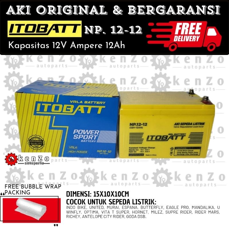 [Resmi Itobatt] Aki Sepeda Listrik Scooter U Winfly Optima Hornet Richey NP.12-12