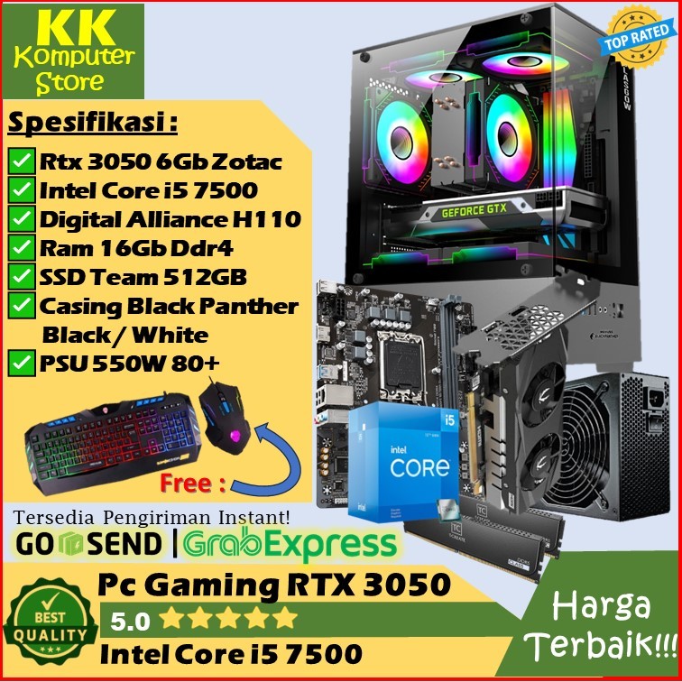 Pc Rakitan Gaming Rtx 3050 6Gb | Intel Core i5 7500 | Ssd 512G | Ram 16Gb Pc Editing Gaming Rtx 3050