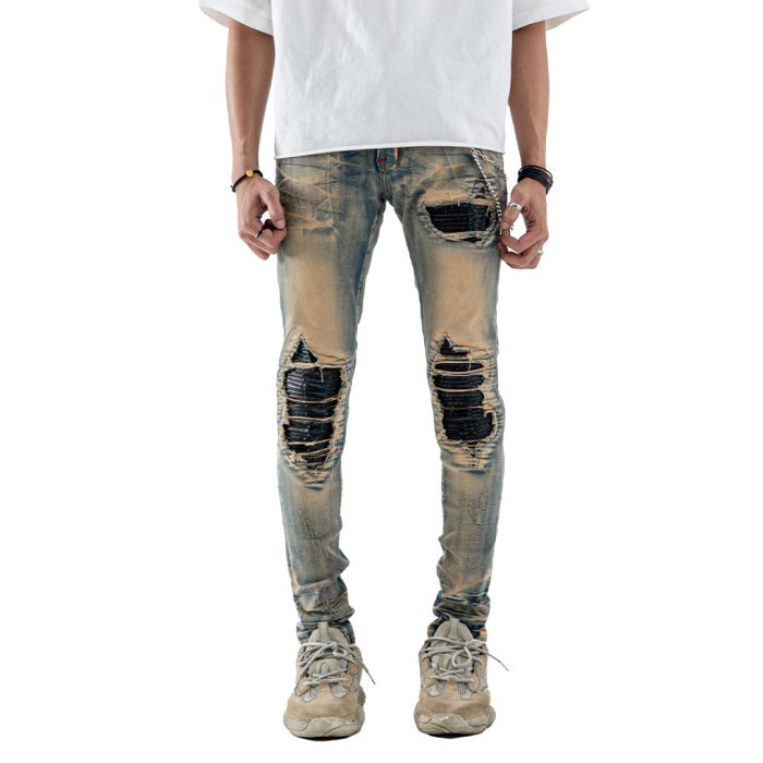 Denimitup M1 Tri Leather Jeans Vintage Blue