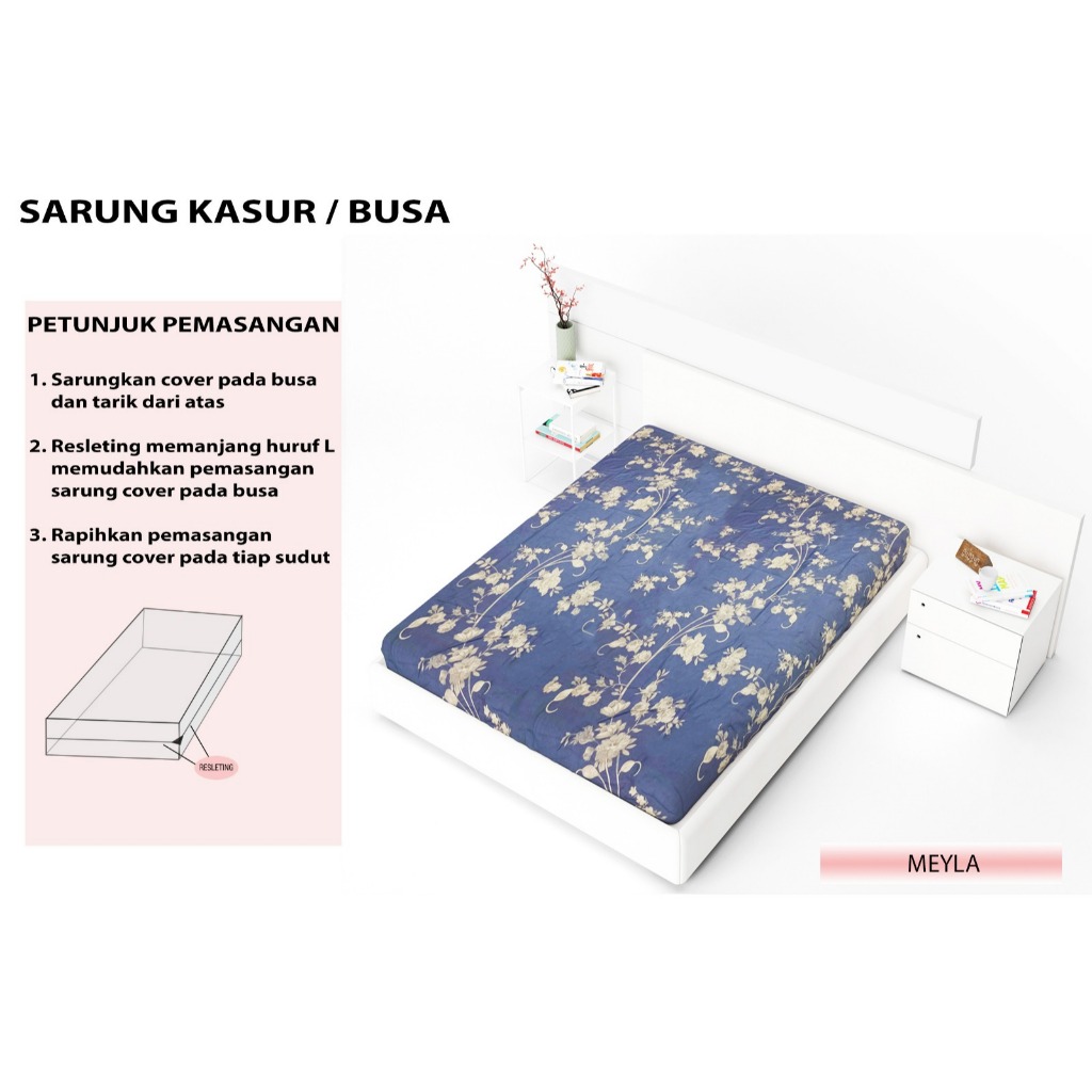 Sarung Kasur Busa Tinggi 20cm Heaven Sprei Resleting Motif Ukuran 90x200 100x200 120x200 160x200 180