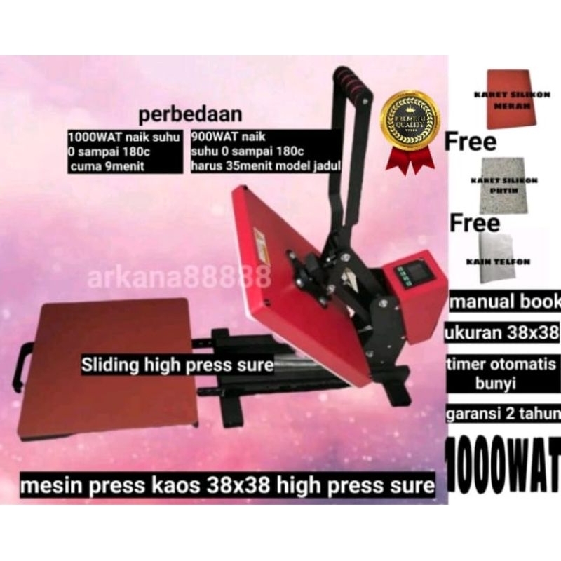 mesin press kaos 38x38 sliding tarik 1000WAT High press sure hidrolik