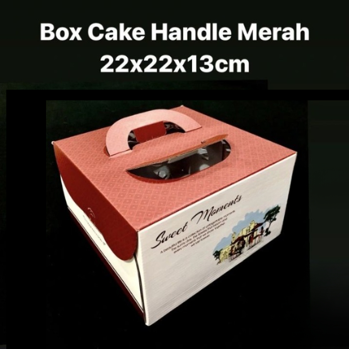 

( 5 pcs ) Cake Box Handel Warna Merah Ukuran 22x22x13 cm Dus Tenteng Hampers Packaging Kue Kering