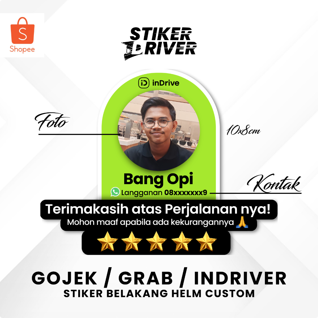 STIKER DRIVER INDRIVER AUTO KECANTOL / UNTUK OFFLINAN CUSTOM FOTO SENDIRI MAXIM GRAB GOJEK INDRIVER