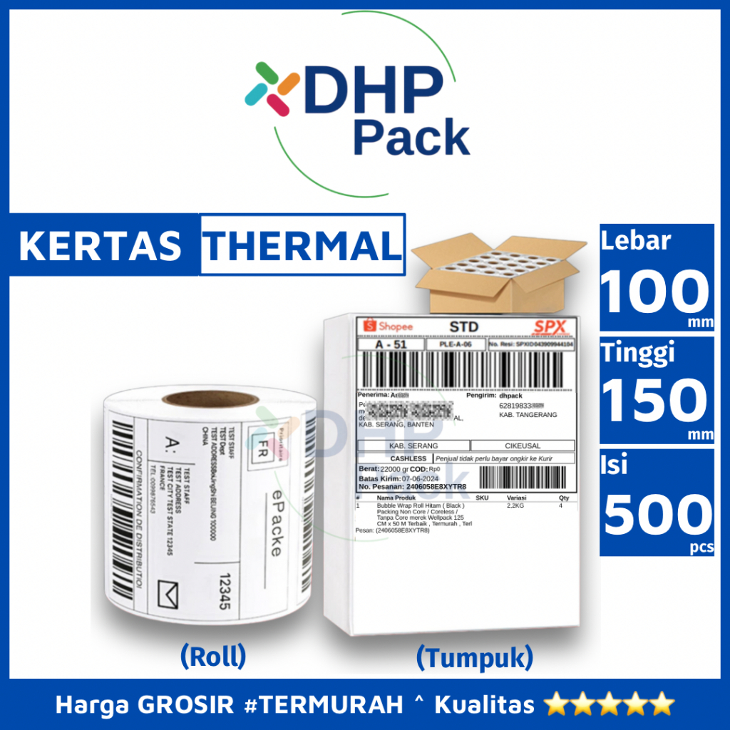 

Thermal Sticker Thermal Label Thermal Label Resi Lipat Sheet 100 x 150 mm isi 500 pcs , Termurah