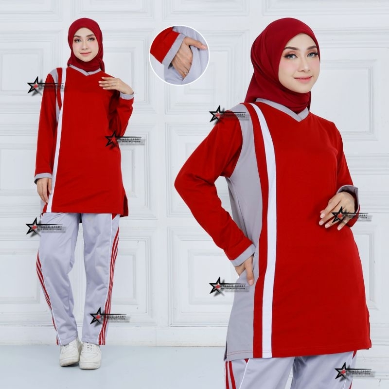 RB Setelan Baju Olahraga Senam Wanita Tunik Muslimah
