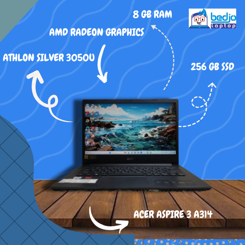 TERJANGKAU, ACER 3 A314, ATHLON SILVER 3050U, KD BRG 8267, Laptop Bekas, Laptop Acer , Laptop Bekas 