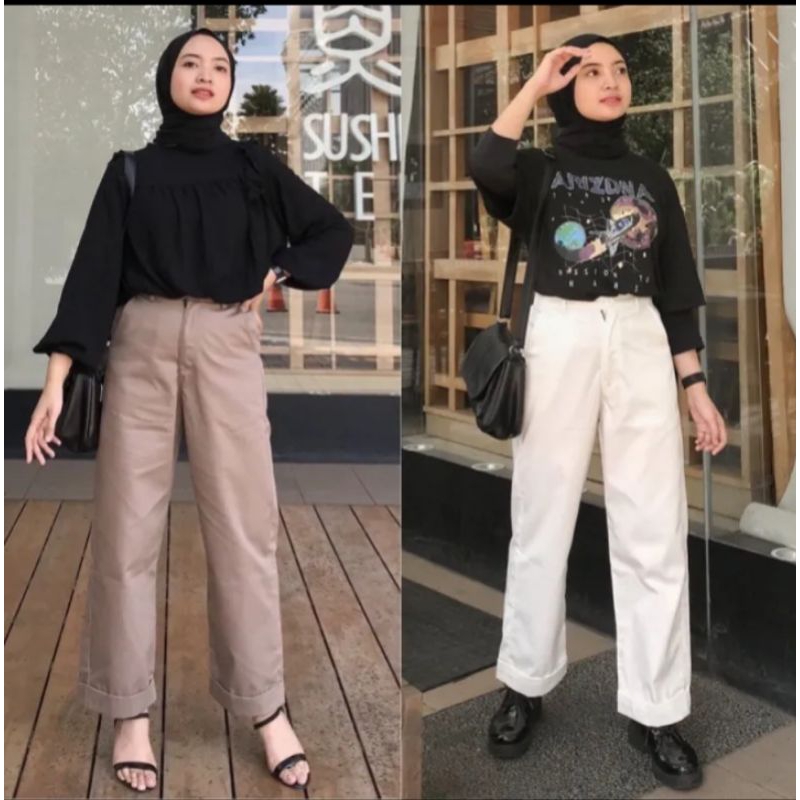 Celana Kulot Wanita Highwaist Bahan American Drill