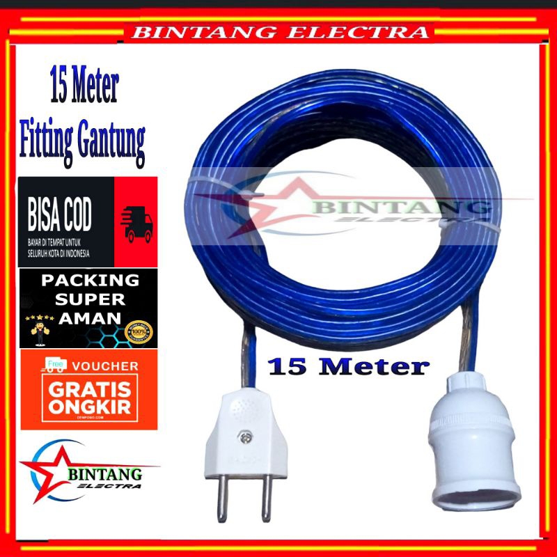 15 meter, fitting lampu gantung, kabel Transparan
