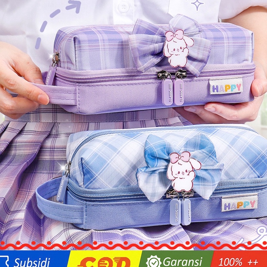 

KF7 TXS8 Korean Pen Pencil Case Happy Ribbon Kotak Tempat Pensil Box MKT