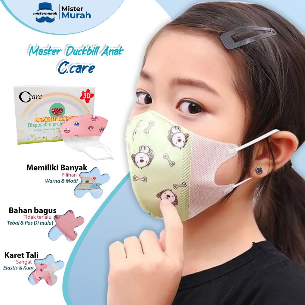 TOP Masker Duckbill Anak C Care Earloop 3ply Box Isi 5 Pcs CCare Karakter