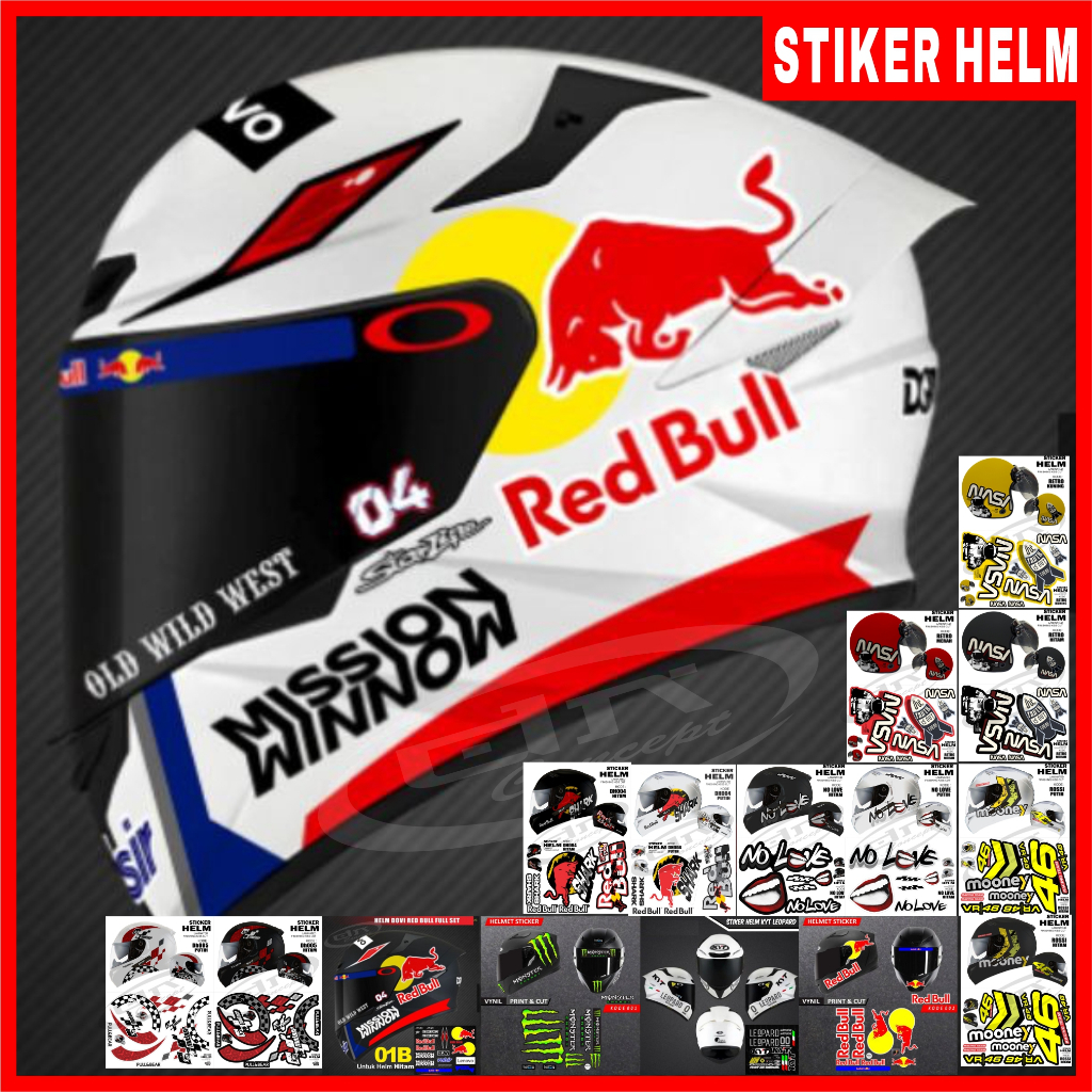 Stiker Sticker HELM Helmet Full Set fullface Halpface Hitam Putih Hitam Putih