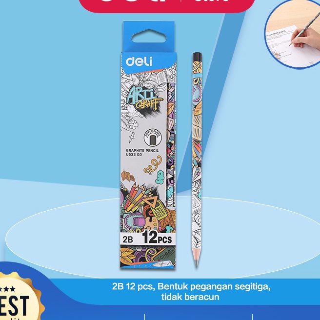 

FG2 Deli Graphite Pensil 2B 12Pcs kayu poplar kualitas tinggi tidak beracun sertifikat CE dan FSC EU533