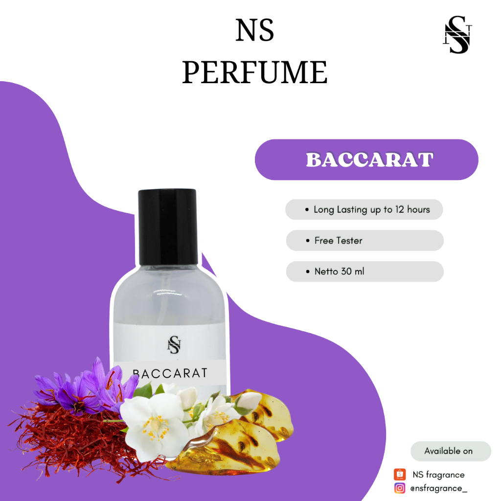 NS Perfume - Parfum 30ml BACCARAT ROUGE Wangi Segar Ringan Tahan Lama Seharian Unisex (Free Tester)