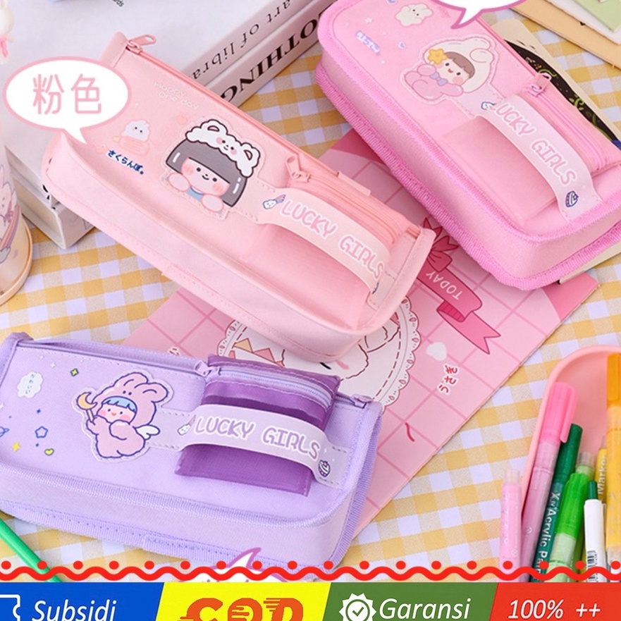 

HJ6 TXS17 Korean Pen Pencil Case Simple Lucky Girls Kotak Tempat Pensil Box MKT