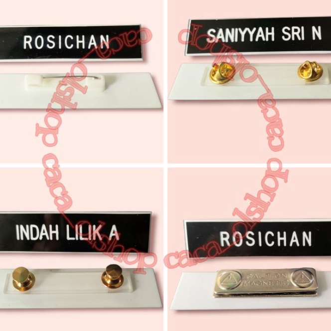 

FG2 Nametag Papan Nama Dada PDH PNS Bhayangkari Persit Siswa Gravo Gravir Akrilik Peniti Paku Magnet