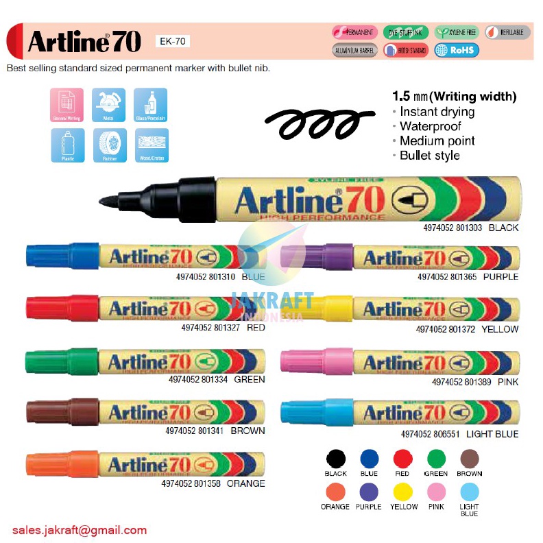 

YUK BELI 1 Pcs Spidol Permanen ARTLINE Permanent Marker EK7 Anti Air 15 mm Koleksi Warna Lengkap