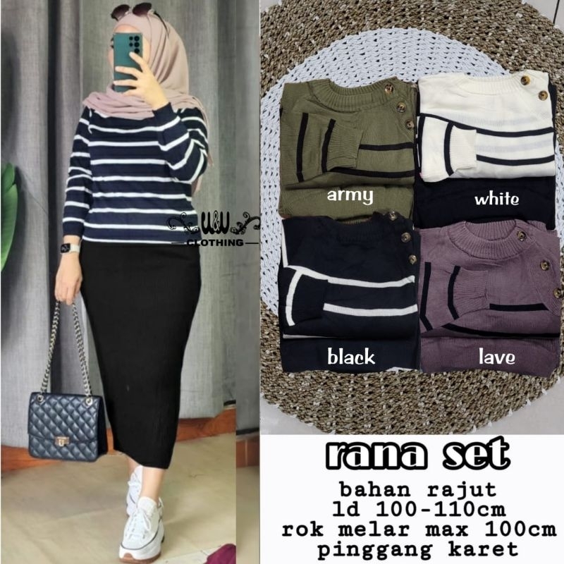 rana one set rok alfashion w&w ootd korean style one set murah rok span rajut kemeja putih crop knit