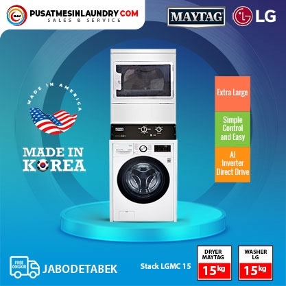 LG Mix Stack Mesin Cuci 15kg & Mesin Pengering Gas 15kg LGM15ST