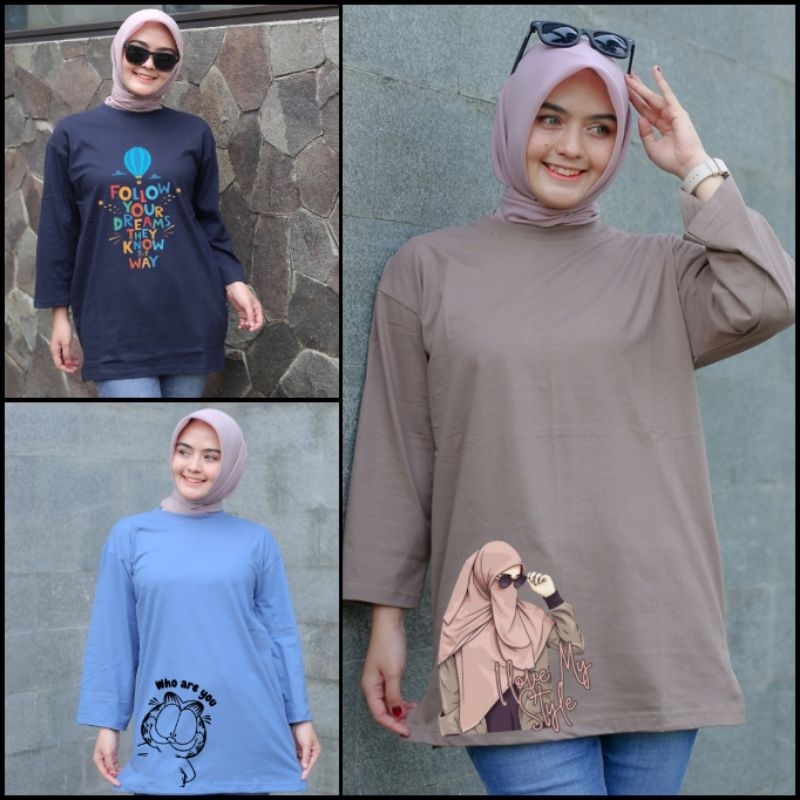 Kaos Jumbo Wanita Kaos Oversize Jundo Bahan Cotton 24s Atasan Muslimah Atasan Tunik