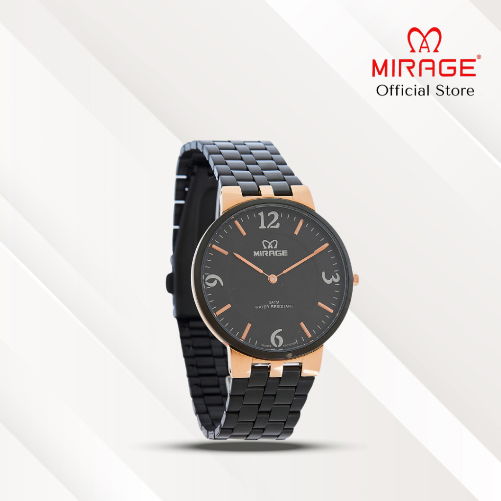 Mirage Jam Tangan Pria Analog 8532 2 Jarum M Black Rose Gold Original Stainless