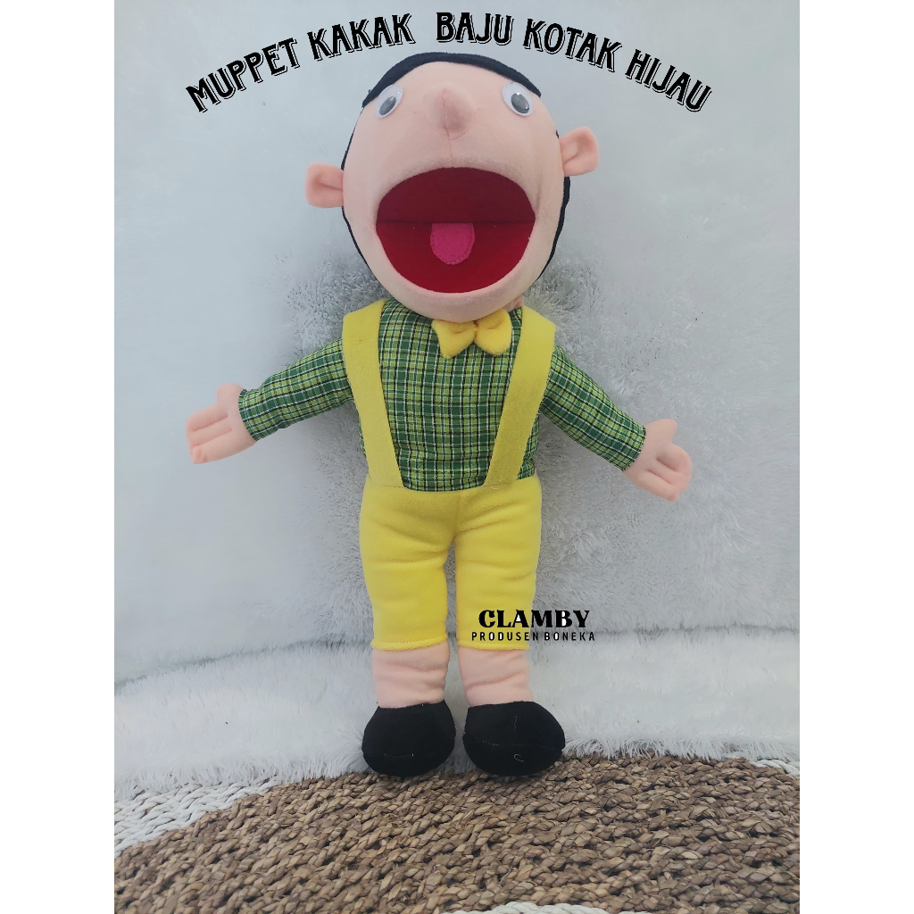 Boneka Tangan Muppet Karakter Kakak Laki laki Baju Kotak Hijau | Boneka Edukasi