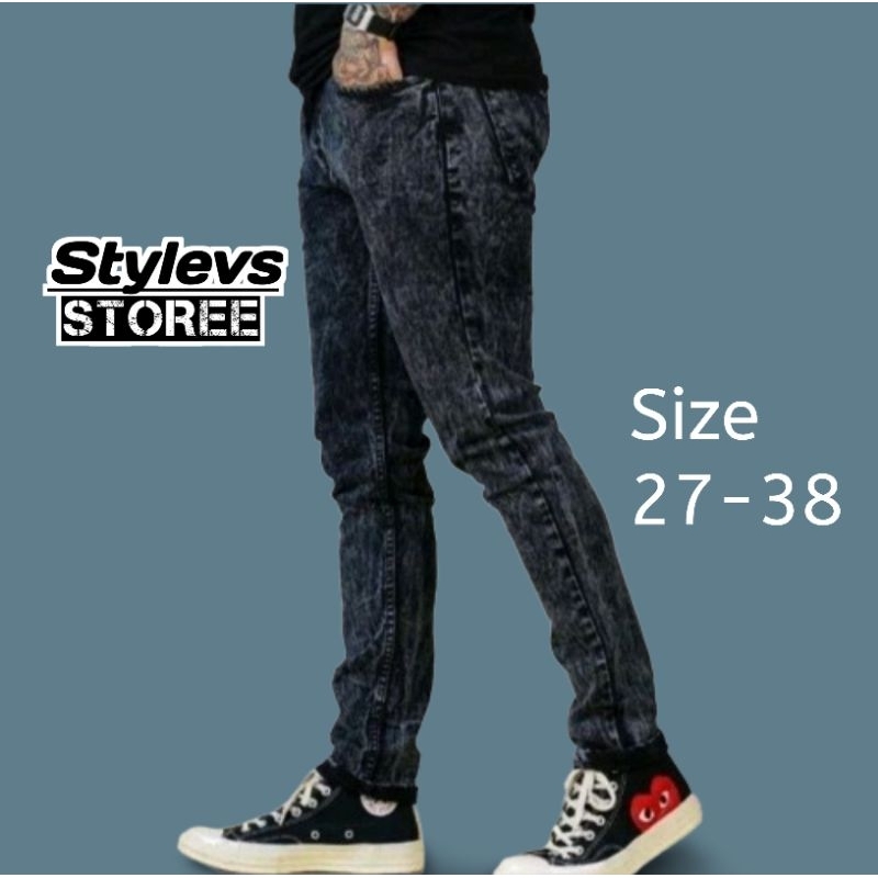Celana Jeans Pria Skinny Snow Acid Grey/Terbaru Celana Skinny Cowo