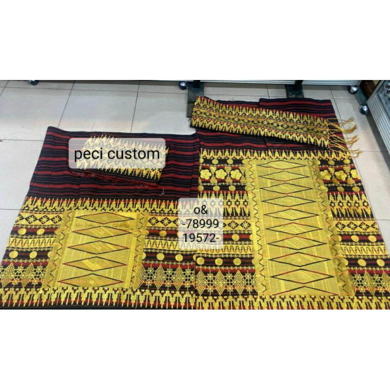 tapis lampung mama papa + peci songket lampung motif tumpal terbaru tenun benamg bordir