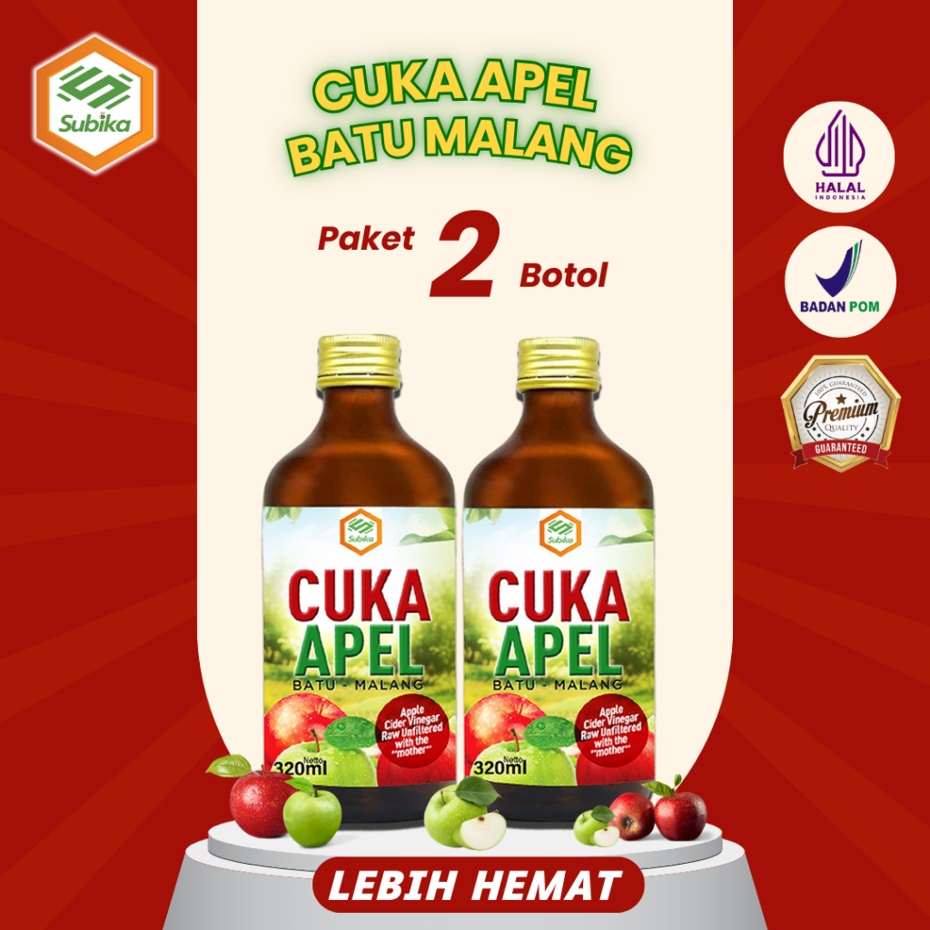 

[PAKET HEMAT 2 BOTOL] Cuka Apel Batu Malang Subika Apple Cider Vinegar Premium 320ML With Mother Original
