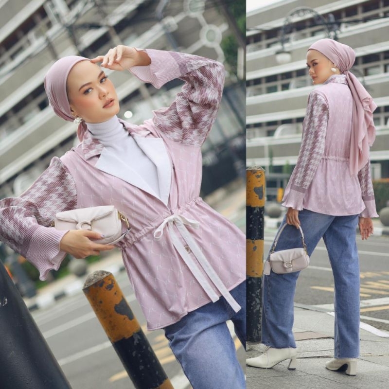 Blazer Lengan Panjang Wanita Motif ZR Mono