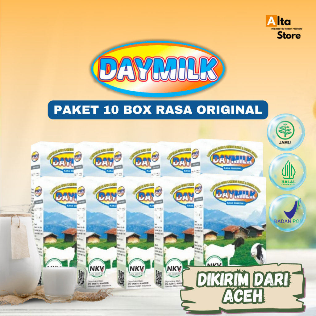 

DAYMILK (10 BOX) - Susu Kambing Etawa Mampu Atasi Gangguan Tulang dan Sendi, Nyeri Sendi, Rematik, Pegel Linu, Gangguan Pernapasan, dan Menjaga Imunitas Tubuh Susu Kualitas Terbaik HALAL 200 Gram
