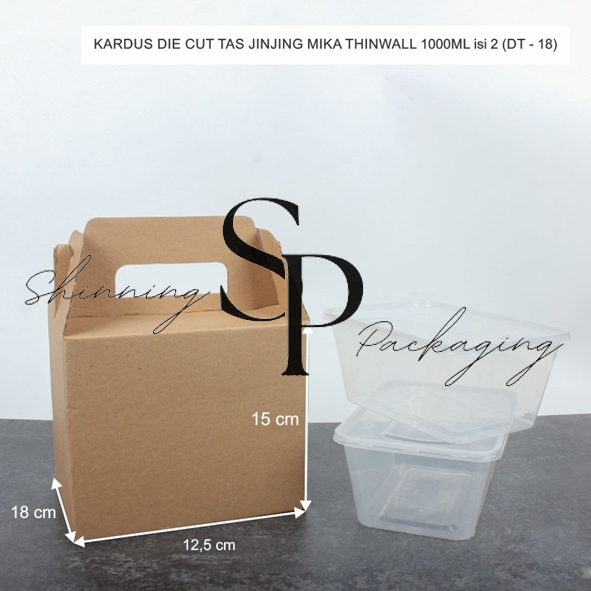 

( 10pcs ) Kardus Die Cut Dus Jinjing muat 2 Mika Thinwall 1000 ml 1000ml Gable Box ukuran 18x12.5x15 cm Handle Box Dessert Box Packaging Parcel Natal