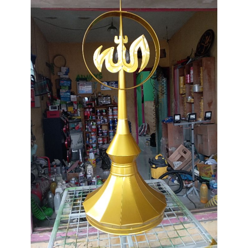 Makara/Mahkota kubah stainless steel cat gold tinggi 120cm