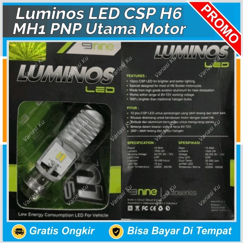 LUMINOS H6 LED MH1 PUTIH KUNING LAMPU UTAMA DEPAN MOTOR BEBEK MATIC SUPRA KHARISMA JUPITER VARIO BEA