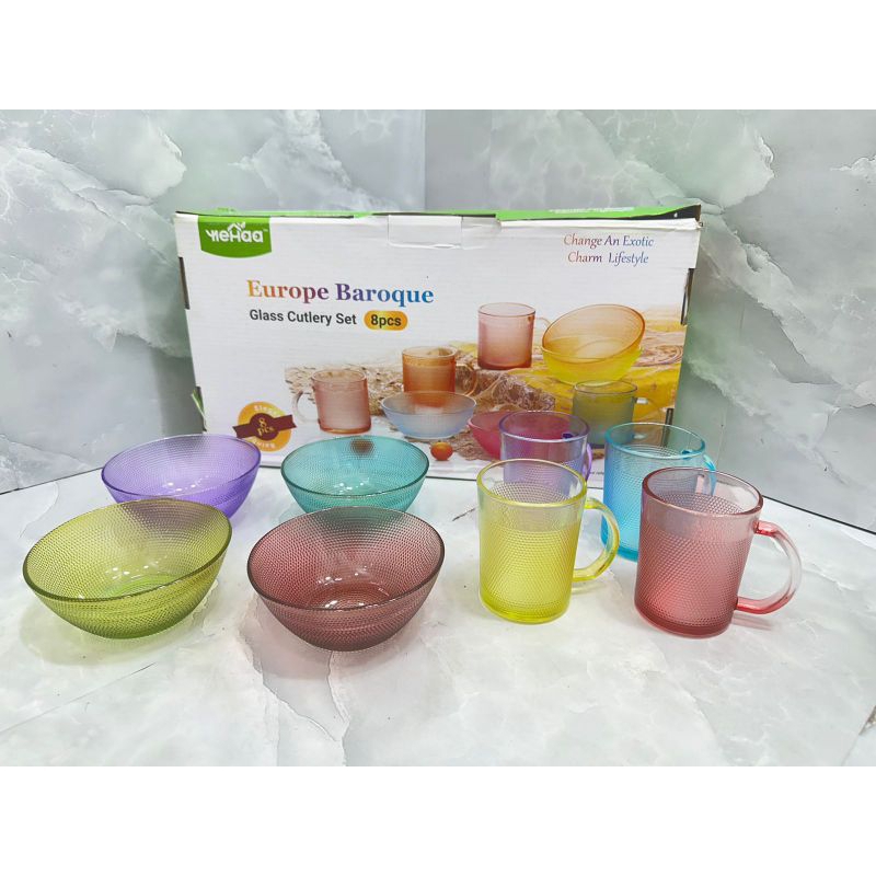 Mangkok glass set 4 pcs Mangkok kaca + 4 pcs gelas kaca