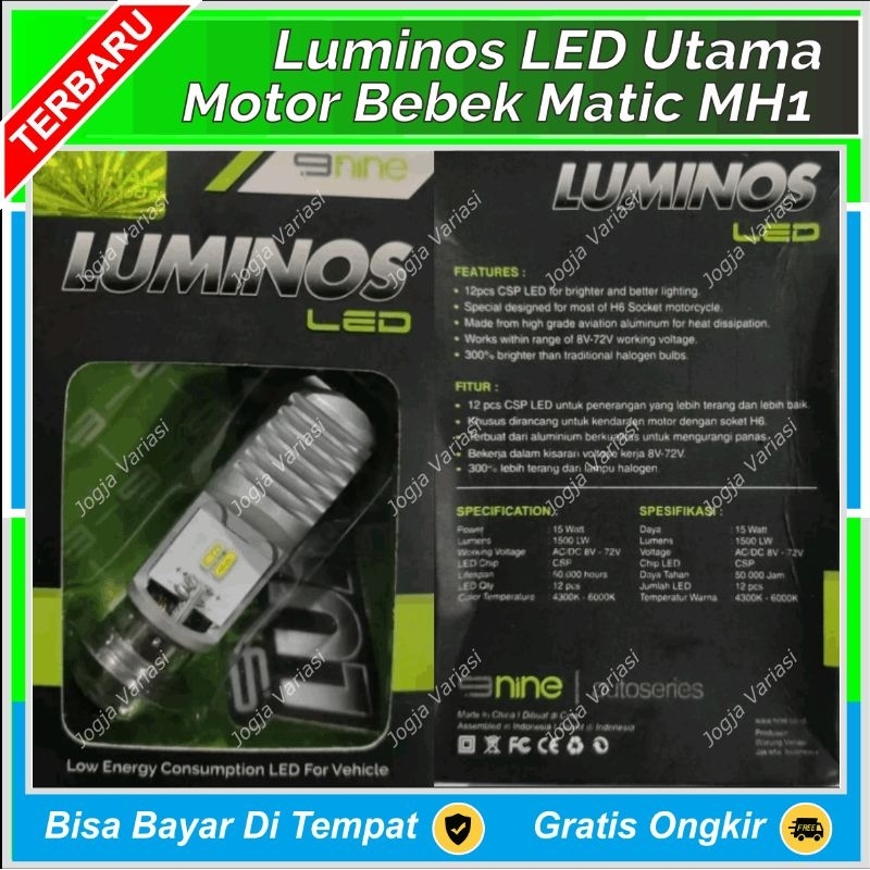 LUMINOS H6 LED MH1 PUTIH KUNING LAMPU UTAMA DEPAN MOTOR BEBEK MATIC SUPRA KHARISMA JUPITER VARIO BEA