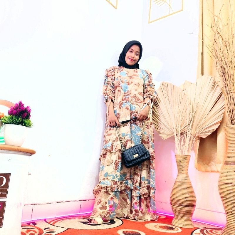 Setelan Wanita CelanaTunik Midi Gamis Busana Wanita Muslim Atasan Cewek